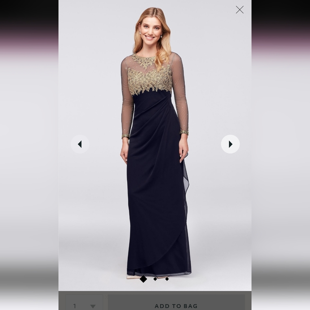 New Xscape embellished Gold Navy dress size 12